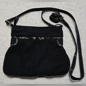 Thirty One Crossbody Fabric Purse Black White Shoulder Bag Zip Closure